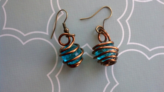 Blue-Glass-with-Copped-Bead-Cage-Earrings
