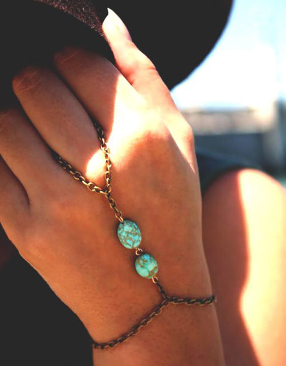 Copper-Oval-Turquoise-Chain-Slave-Bracelet