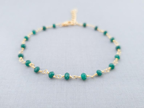 Emerald-Birthstone-Month-Gold-Wire-Wrapped-Bracelet