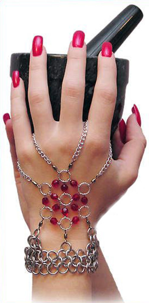 Red-Chainmaille-Hand-Chain-Bracelet