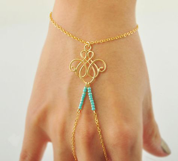Whimsical-Seed-Bead-Hand-Chain-Bracelet