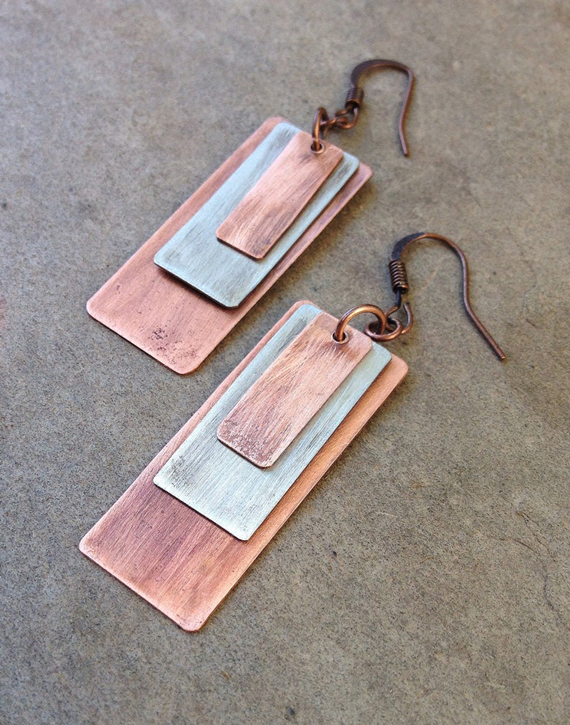 Geometric-Mixed-Metal-Copper-Earrings